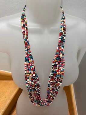 Vintage Multi-Strand Multi-Color Beaded Southwestern Heishe Statement Necklace
